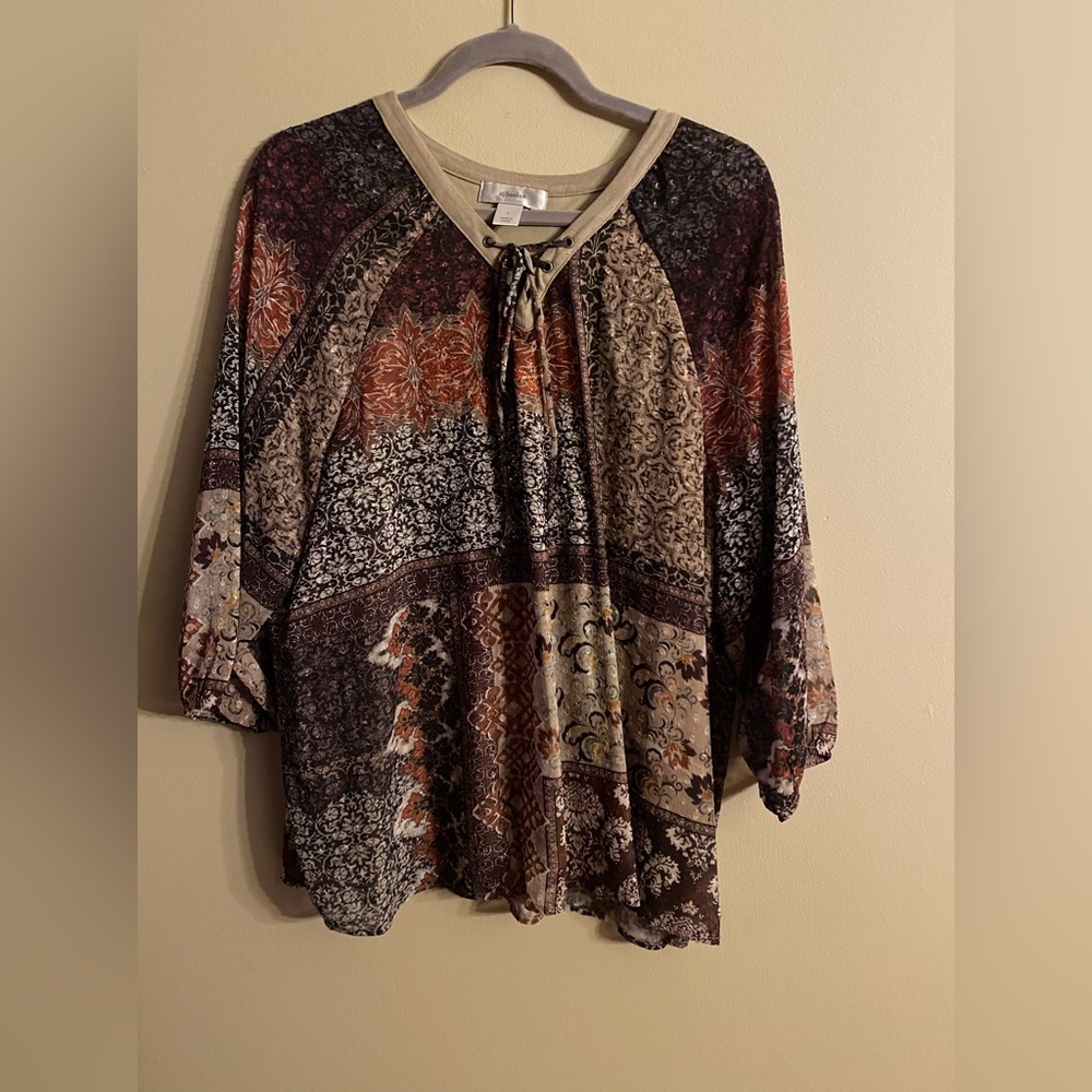 Womens plus size brown and tan blouse
